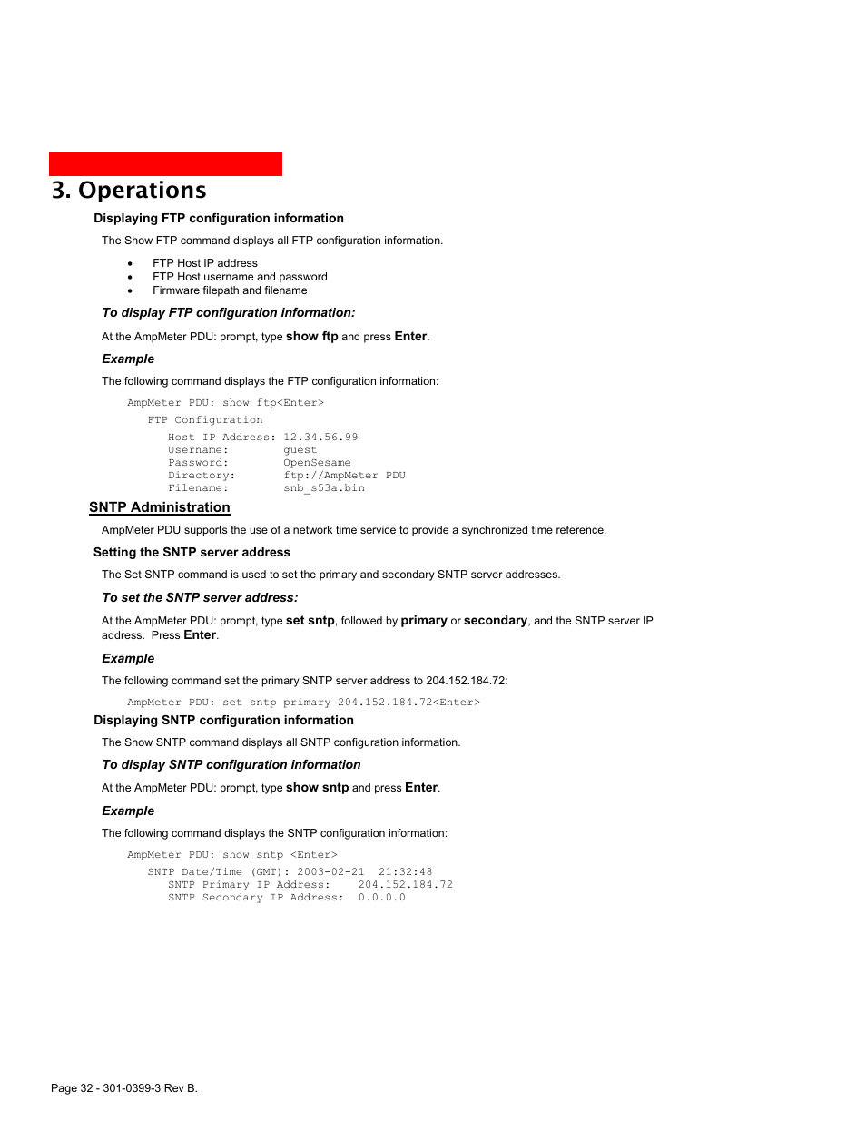 Sntp administration, Operations | MGE UPS Systems AmpMeter PDU User Manual | Page 32 / 52