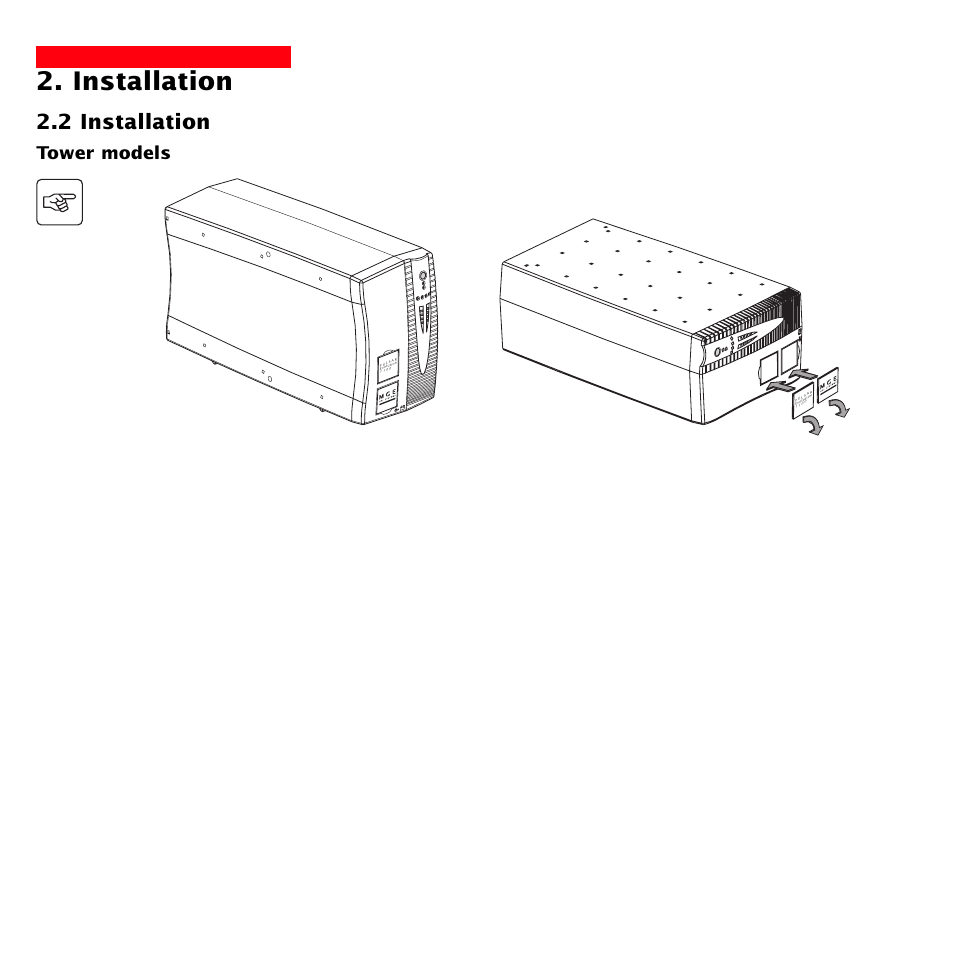 Installation, 2 installation, Tower models | MGE UPS Systems 1500 Tower User Manual | Page 12 / 36