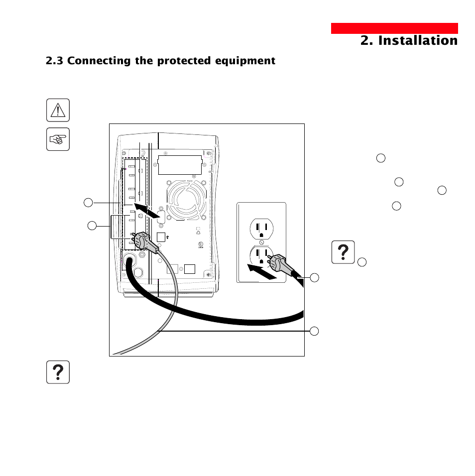 Installation, 3 connecting the protected equipment, Page 15 | MGE UPS Systems 1500 Tower User Manual | Page 15 / 36