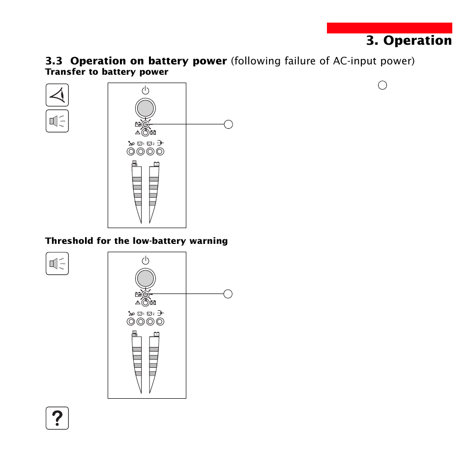Operation, Transfer to battery power, Threshold for the low-battery warning | MGE UPS Systems 1500 Tower User Manual | Page 19 / 36