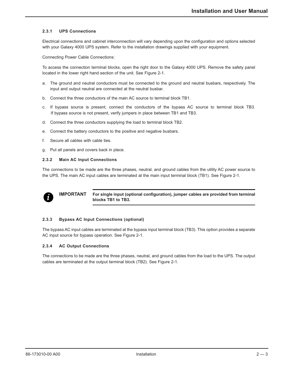 Installation and user manual | MGE UPS Systems 40-75KVA User Manual | Page 21 / 56