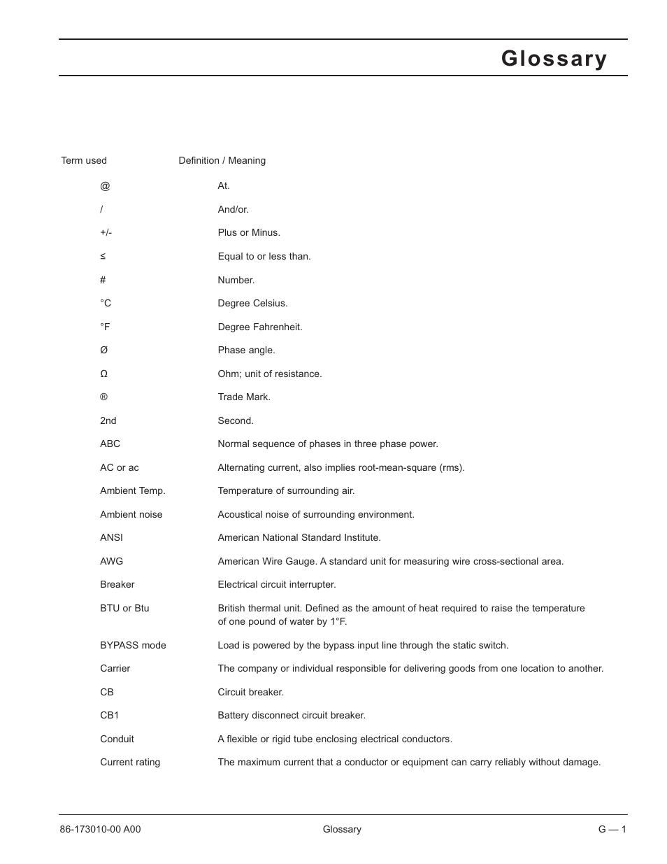 Glossary | MGE UPS Systems 40-75KVA User Manual | Page 47 / 56