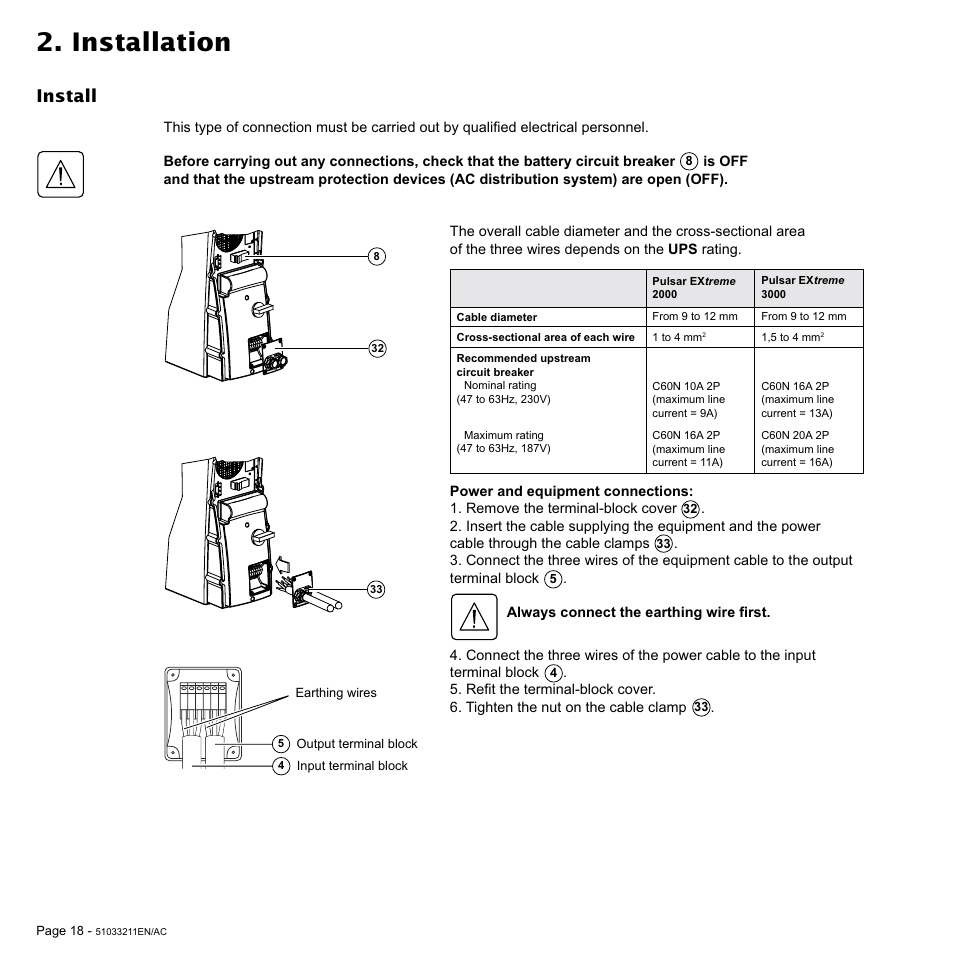 Installation, Install | MGE UPS Systems 3000 VA User Manual | Page 18 / 34