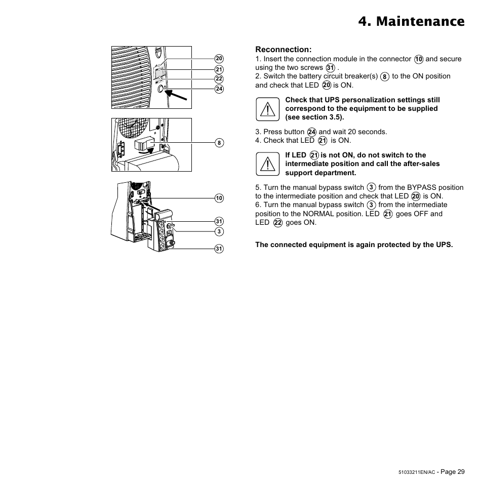 Maintenance | MGE UPS Systems 3000 VA User Manual | Page 29 / 34