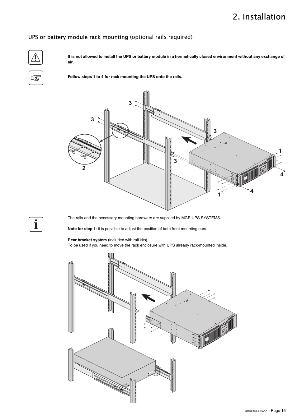 Installation | MGE UPS Systems 5000 RT User Manual | Page 15 / 38