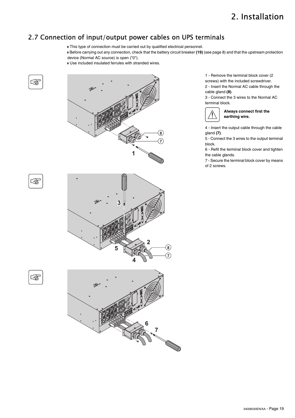 Installation | MGE UPS Systems 5000 RT User Manual | Page 19 / 38