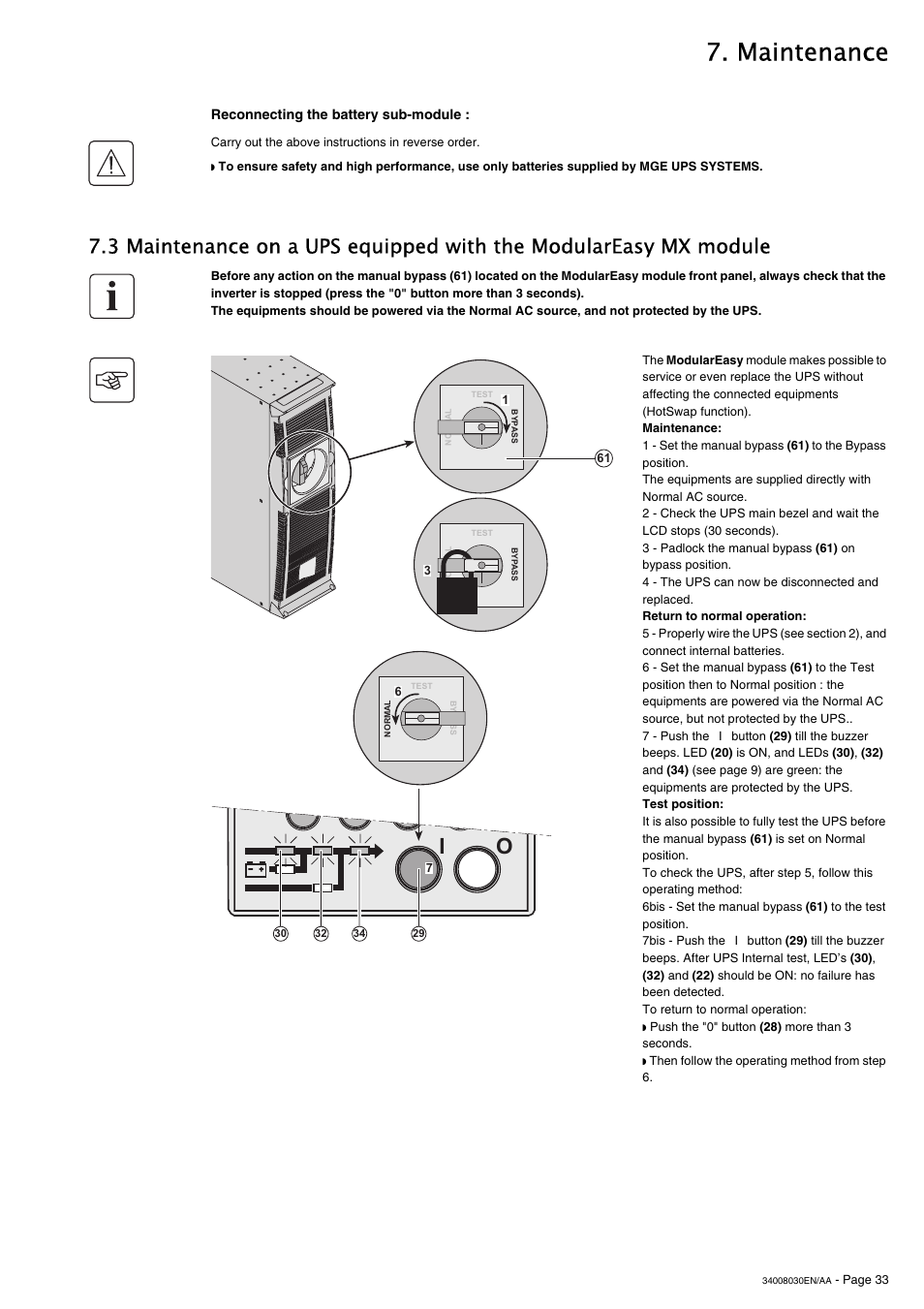 Maintenance | MGE UPS Systems 5000 RT User Manual | Page 33 / 38