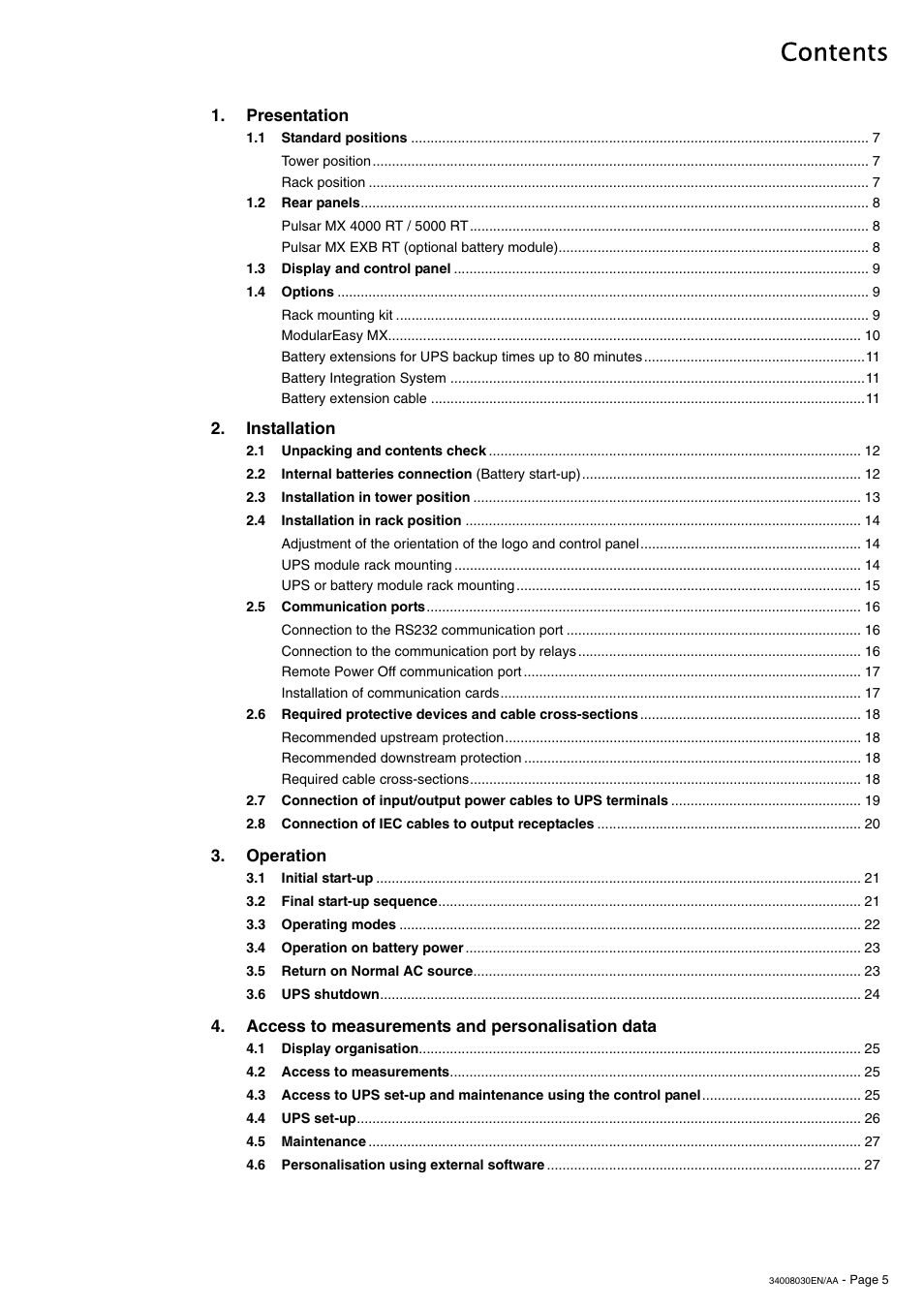 MGE UPS Systems 5000 RT User Manual | Page 5 / 38