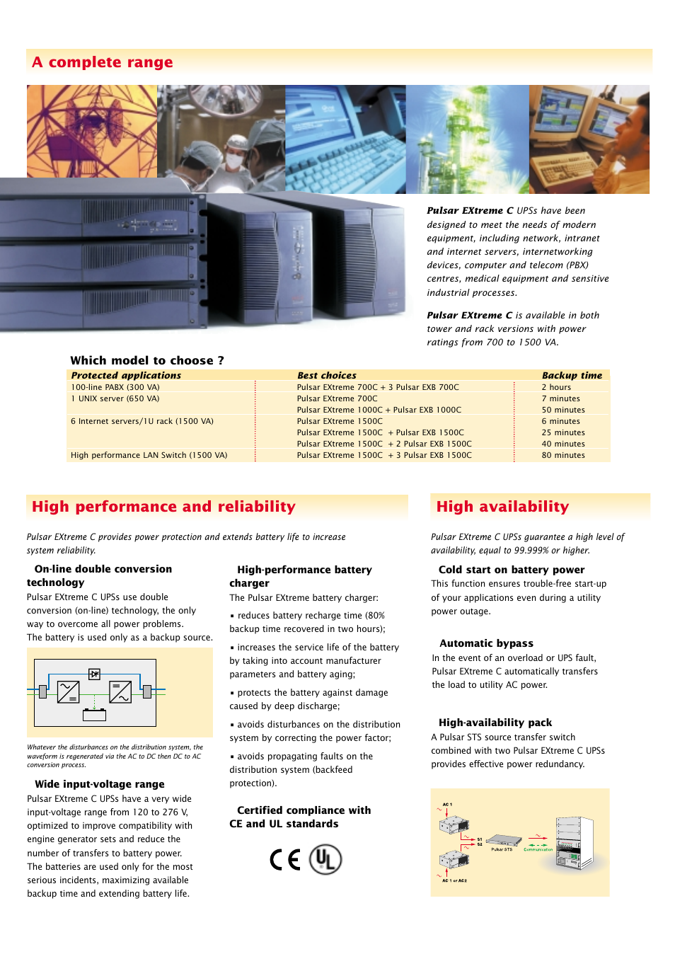 High availability, A complete range, High performance and reliability | Which model to choose | MGE UPS Systems Pulsar EXtreme C UPS 1000 VA User Manual | Page 2 / 4