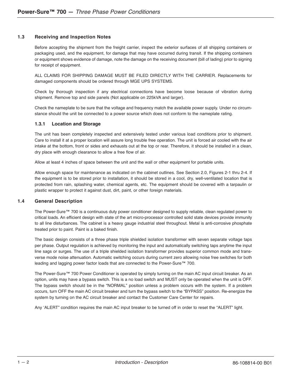 Three phase power conditioners, Power-sure™ 700 | MGE UPS Systems POWER-SURE 700 User Manual | Page 12 / 52