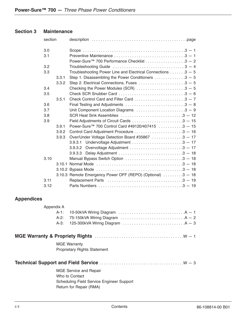 Three phase power conditioners | MGE UPS Systems POWER-SURE 700 User Manual | Page 8 / 52