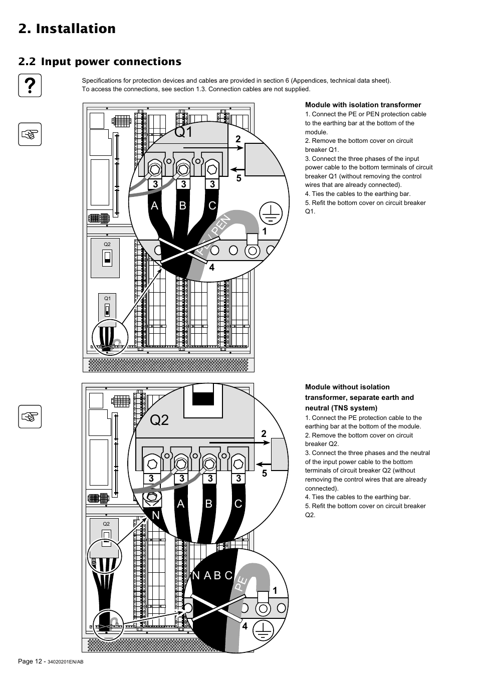 Installation, Bc a, Pe / pen | MGE UPS Systems 250A User Manual | Page 12 / 34