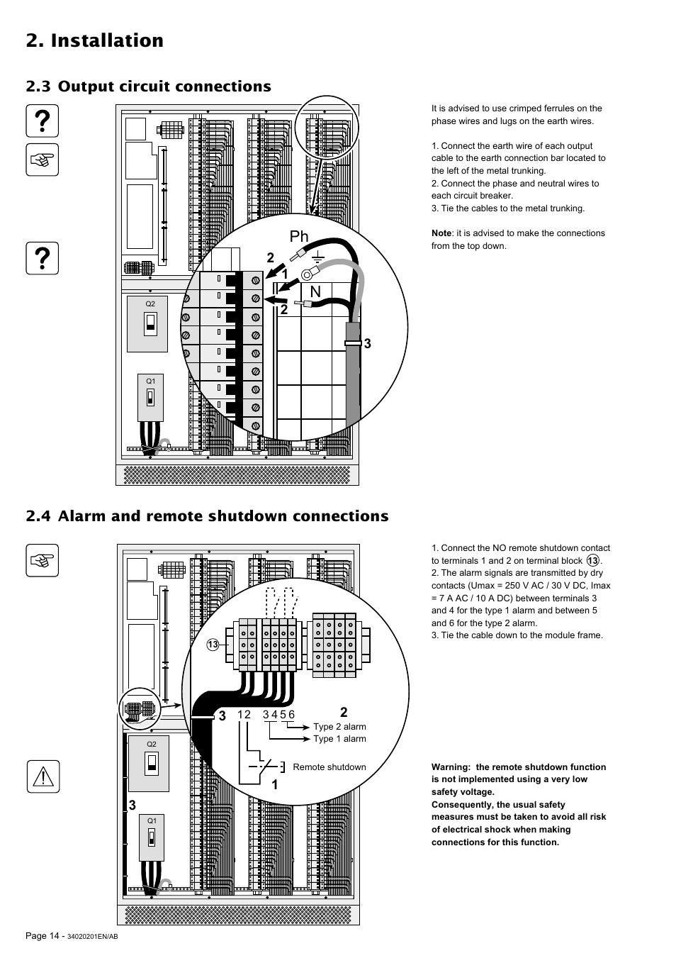 Installation, Ph n | MGE UPS Systems 250A User Manual | Page 14 / 34