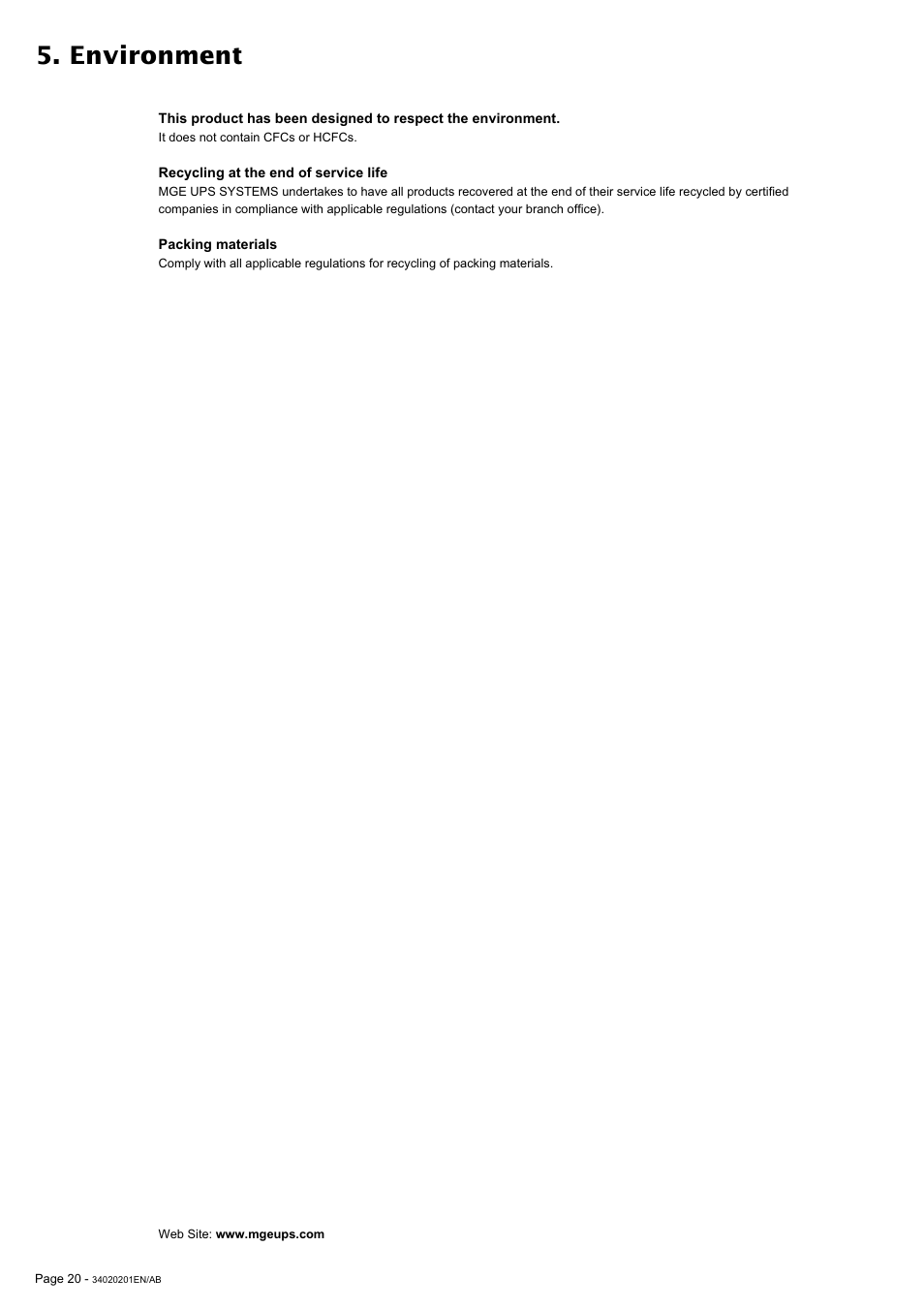 Environment | MGE UPS Systems 250A User Manual | Page 20 / 34