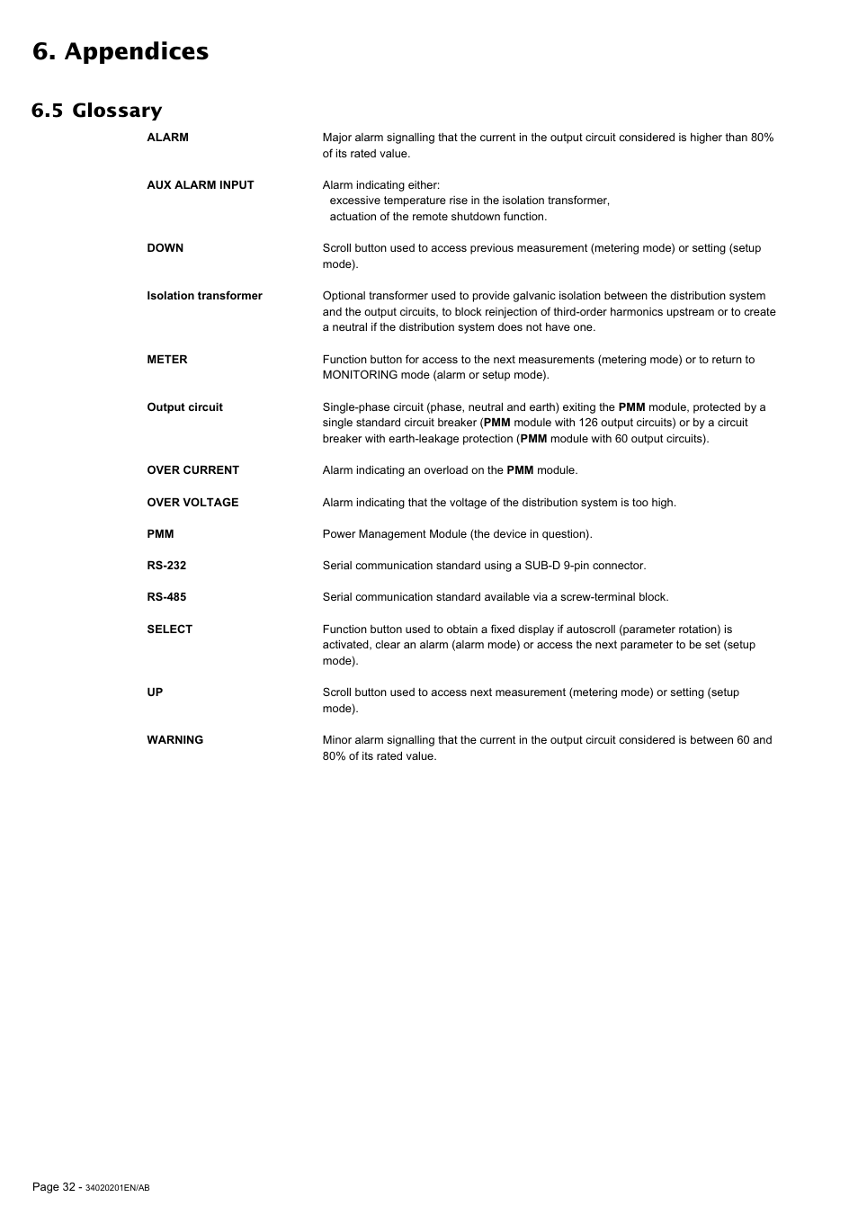 Appendices, 5 glossary | MGE UPS Systems 250A User Manual | Page 32 / 34
