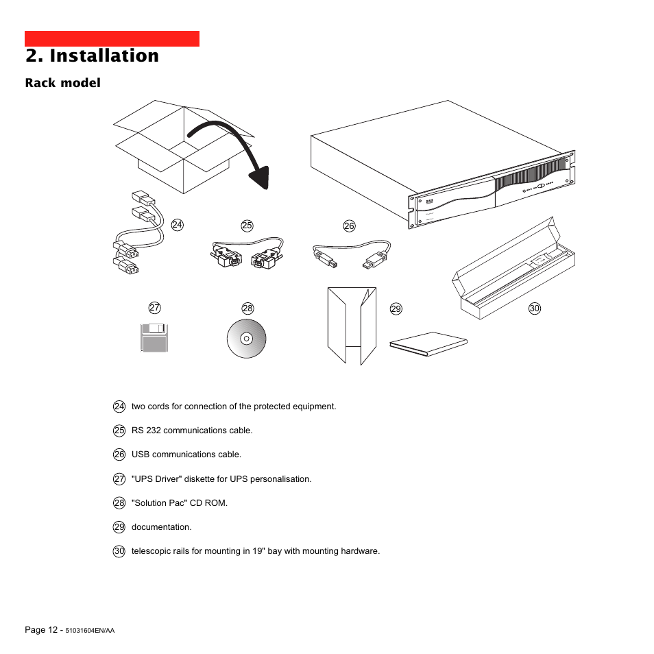 Installation, Rack model | MGE UPS Systems EX 1500 User Manual | Page 12 / 28