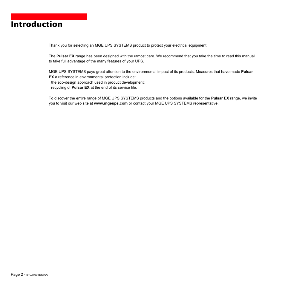 Introduction | MGE UPS Systems EX 1500 User Manual | Page 2 / 28