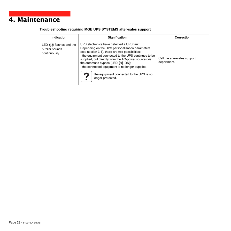 Maintenance | MGE UPS Systems EX 1500 User Manual | Page 22 / 28