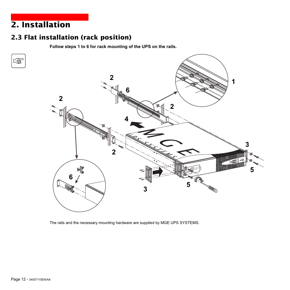 Installation | MGE UPS Systems 2200 User Manual | Page 12 / 28