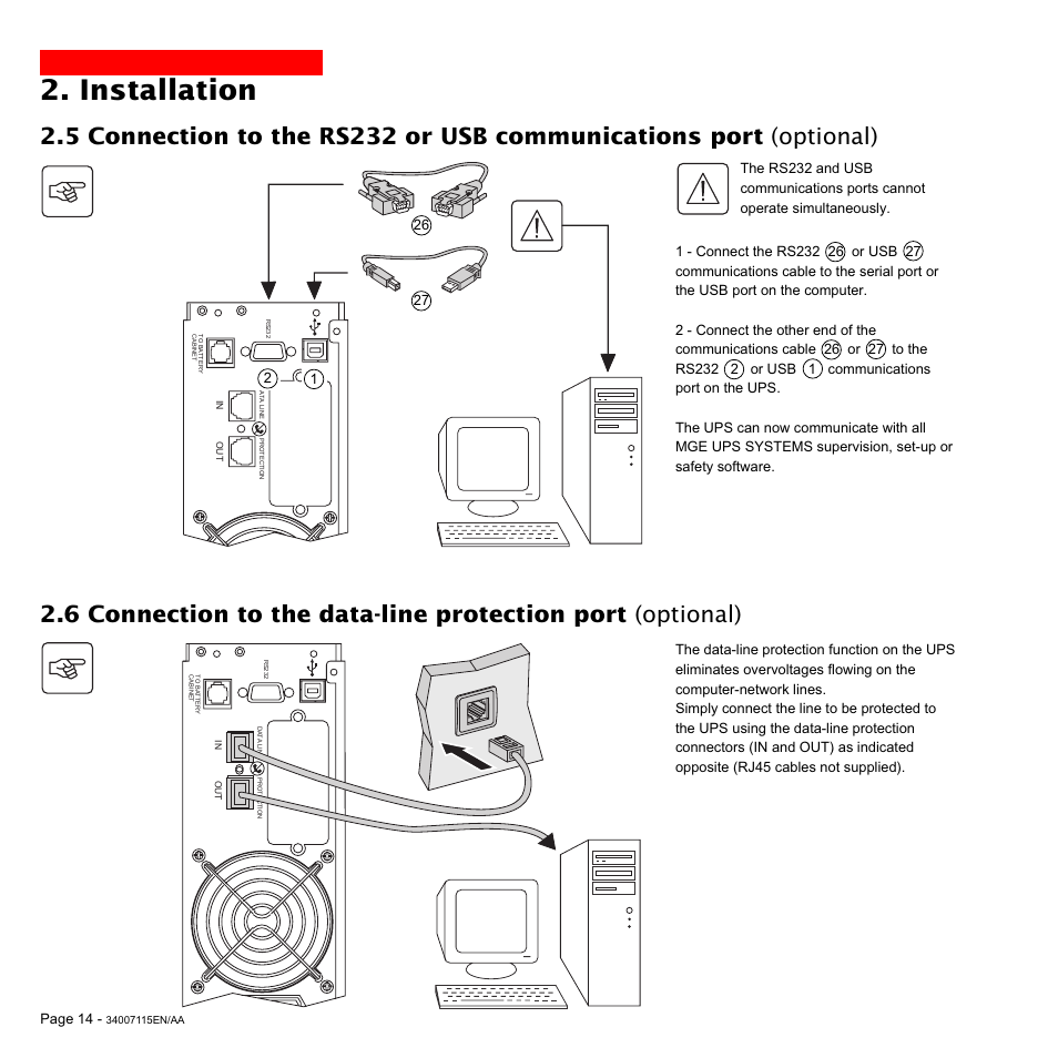 Installation | MGE UPS Systems 2200 User Manual | Page 14 / 28