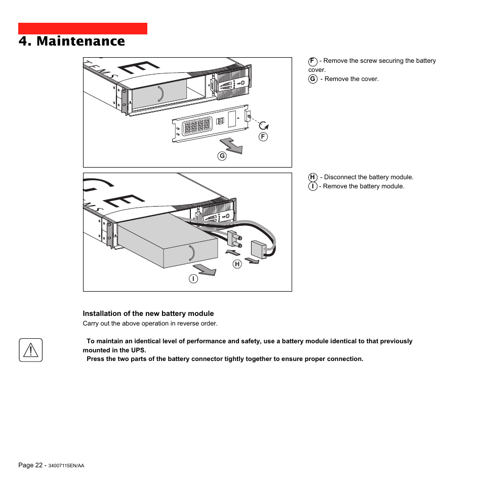 Maintenance | MGE UPS Systems 2200 User Manual | Page 22 / 28