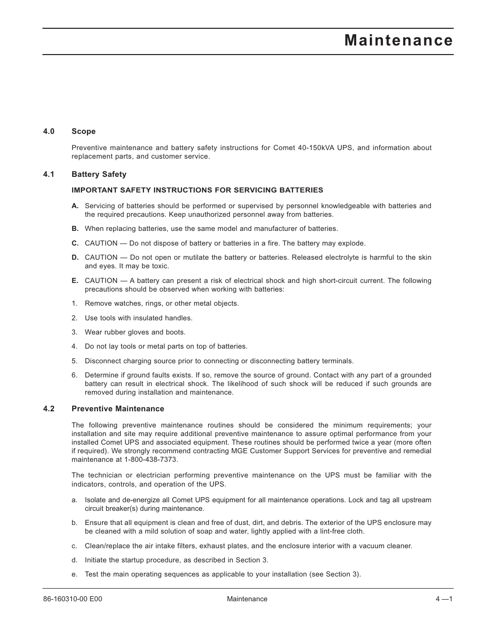 Maintenance | MGE UPS Systems 40-150kVA User Manual | Page 43 / 56