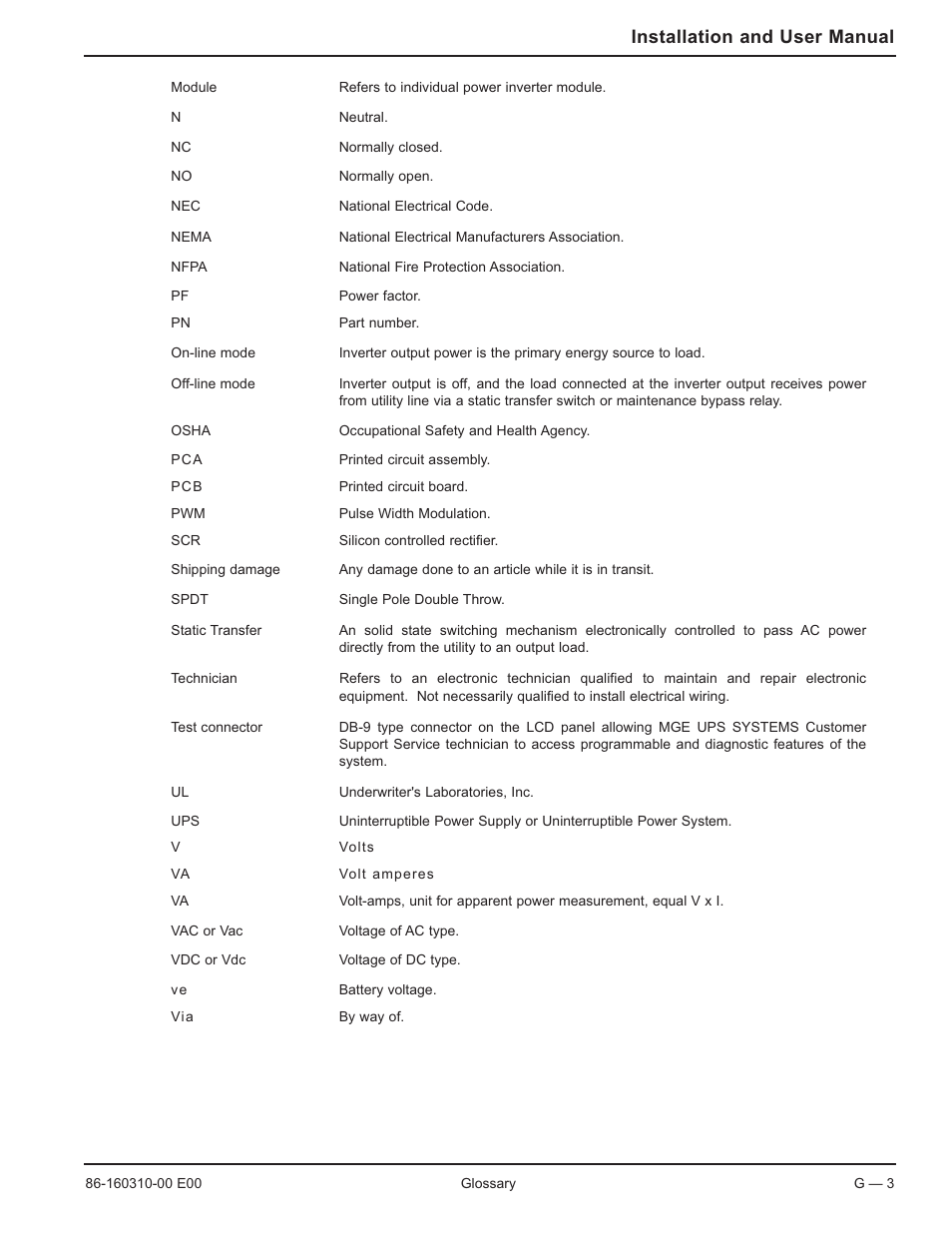 Installation and user manual | MGE UPS Systems 40-150kVA User Manual | Page 51 / 56