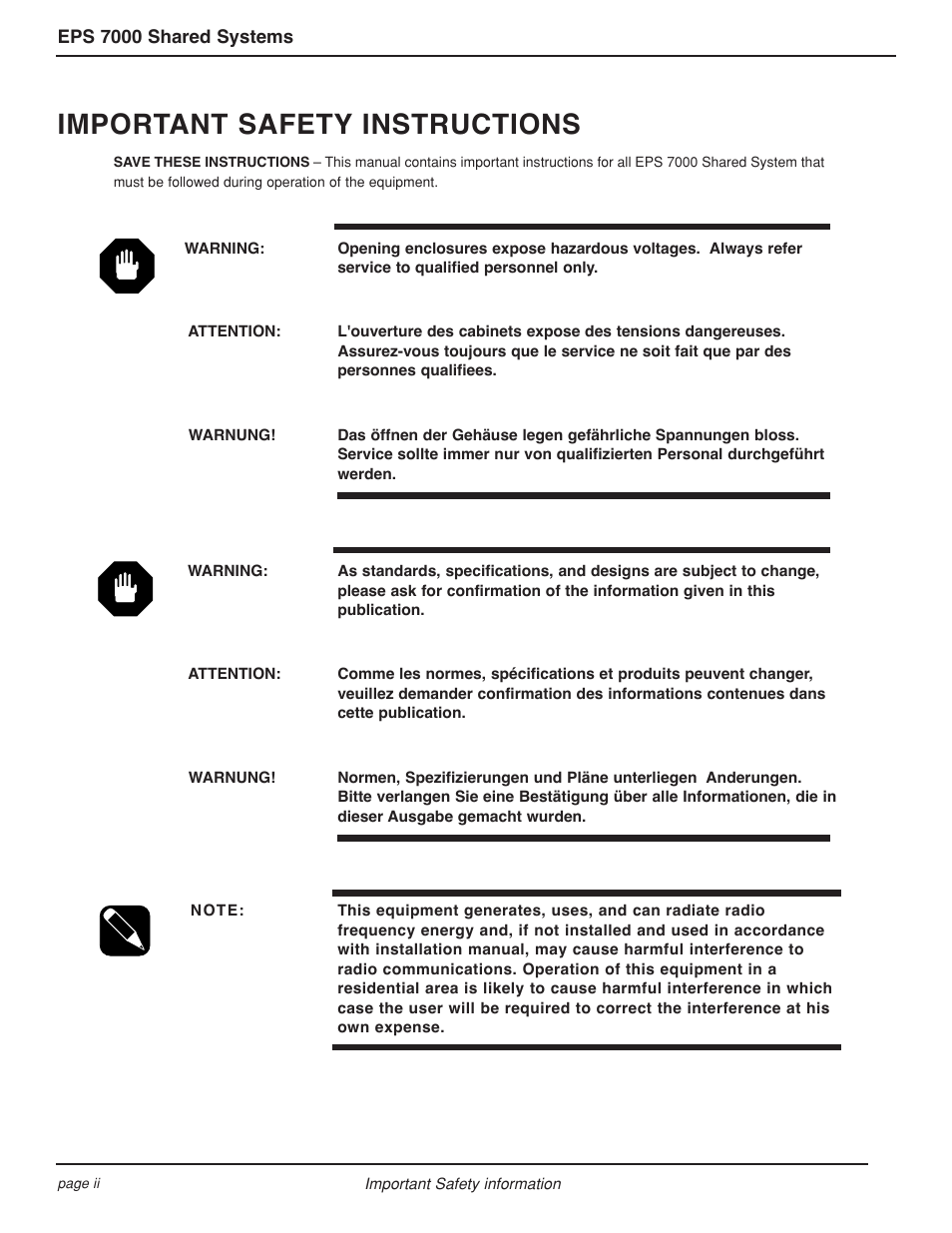 Important safety instructions | MGE UPS Systems EPS 7000 User Manual | Page 2 / 62