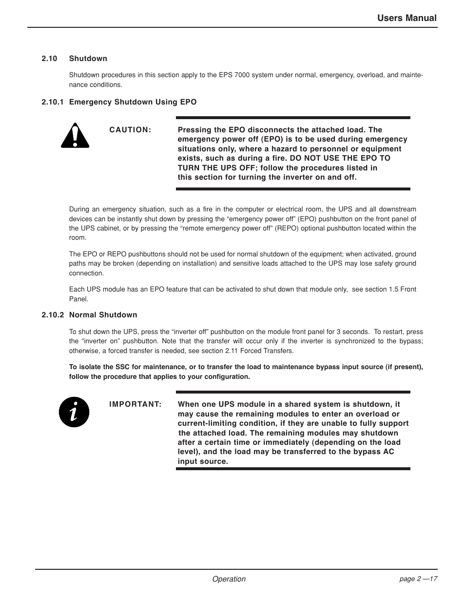 Users manual | MGE UPS Systems EPS 7000 User Manual | Page 45 / 62