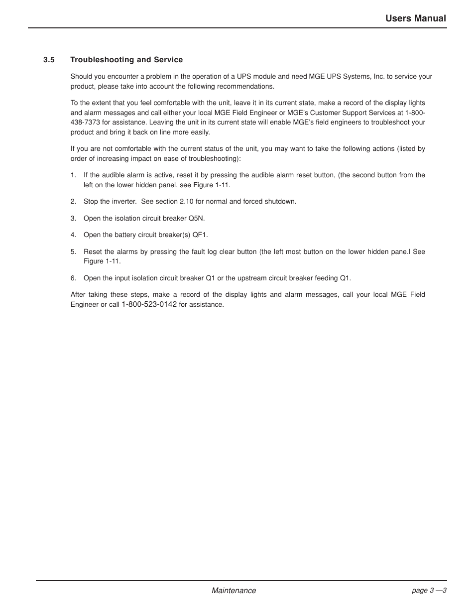 Users manual | MGE UPS Systems EPS 7000 User Manual | Page 51 / 62