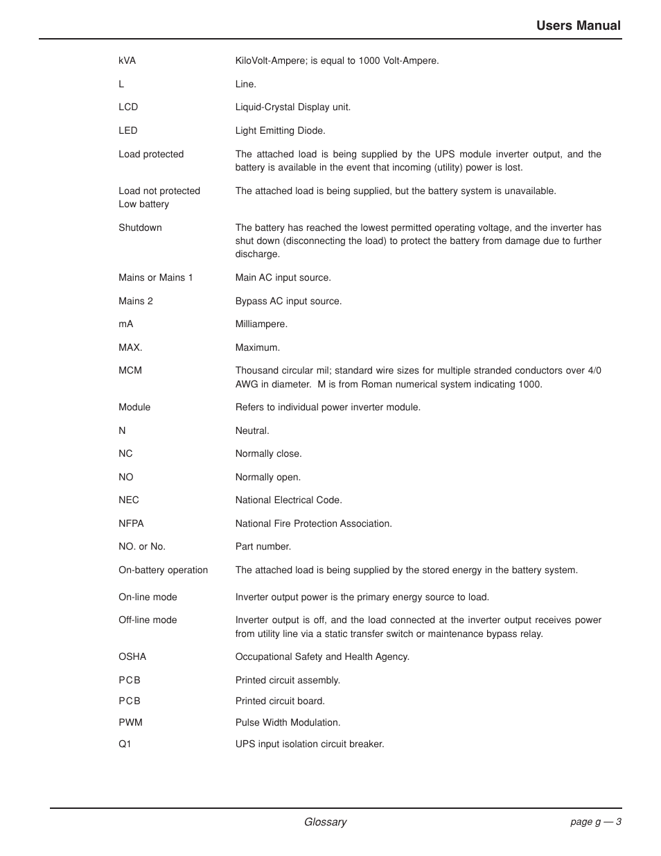 Users manual | MGE UPS Systems EPS 7000 User Manual | Page 55 / 62