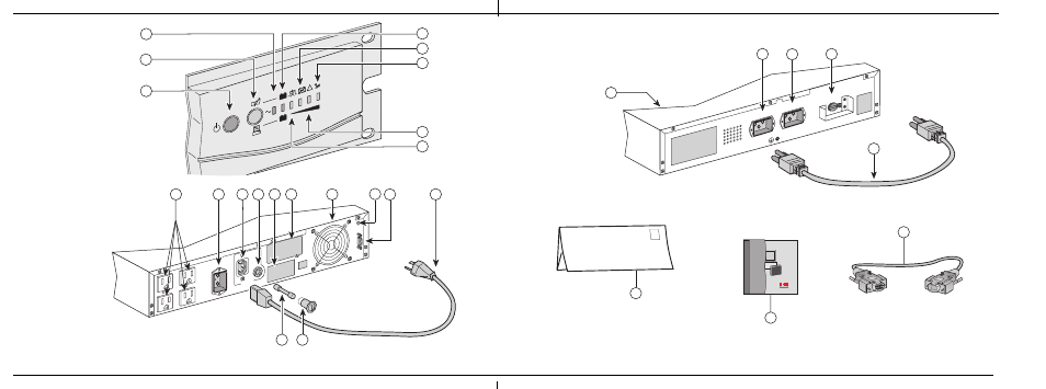 Pulsar exb10 rack, Pulsar ex10 rack ex15 rack, Rear view | Front view | MGE UPS Systems EXB10Rack User Manual | Page 8 / 22