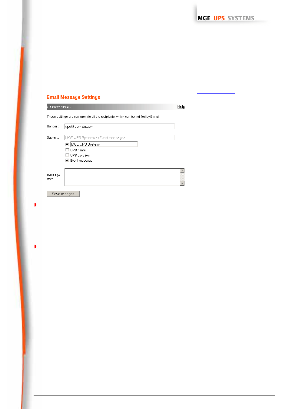 Email message settings, Network management cards, User manual | MGE UPS Systems 66074 User Manual | Page 28 / 69