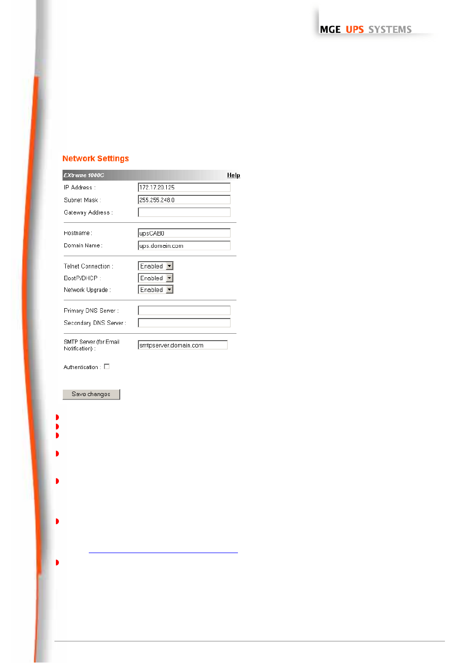 Network settings, Network management cards, User manual | MGE UPS Systems 66074 User Manual | Page 31 / 69