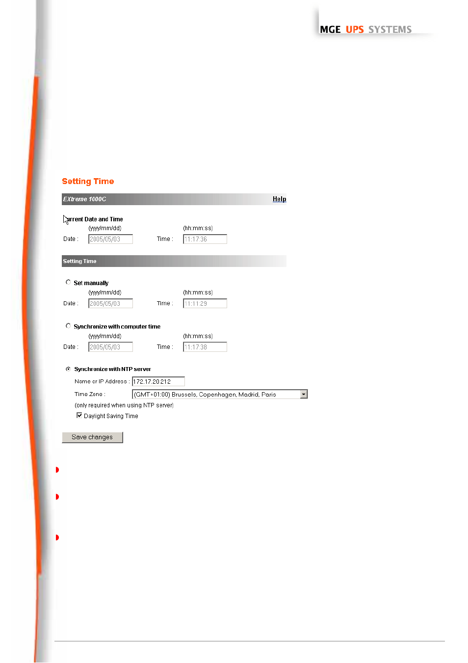 Time, Network management cards, User manual | MGE UPS Systems 66074 User Manual | Page 40 / 69