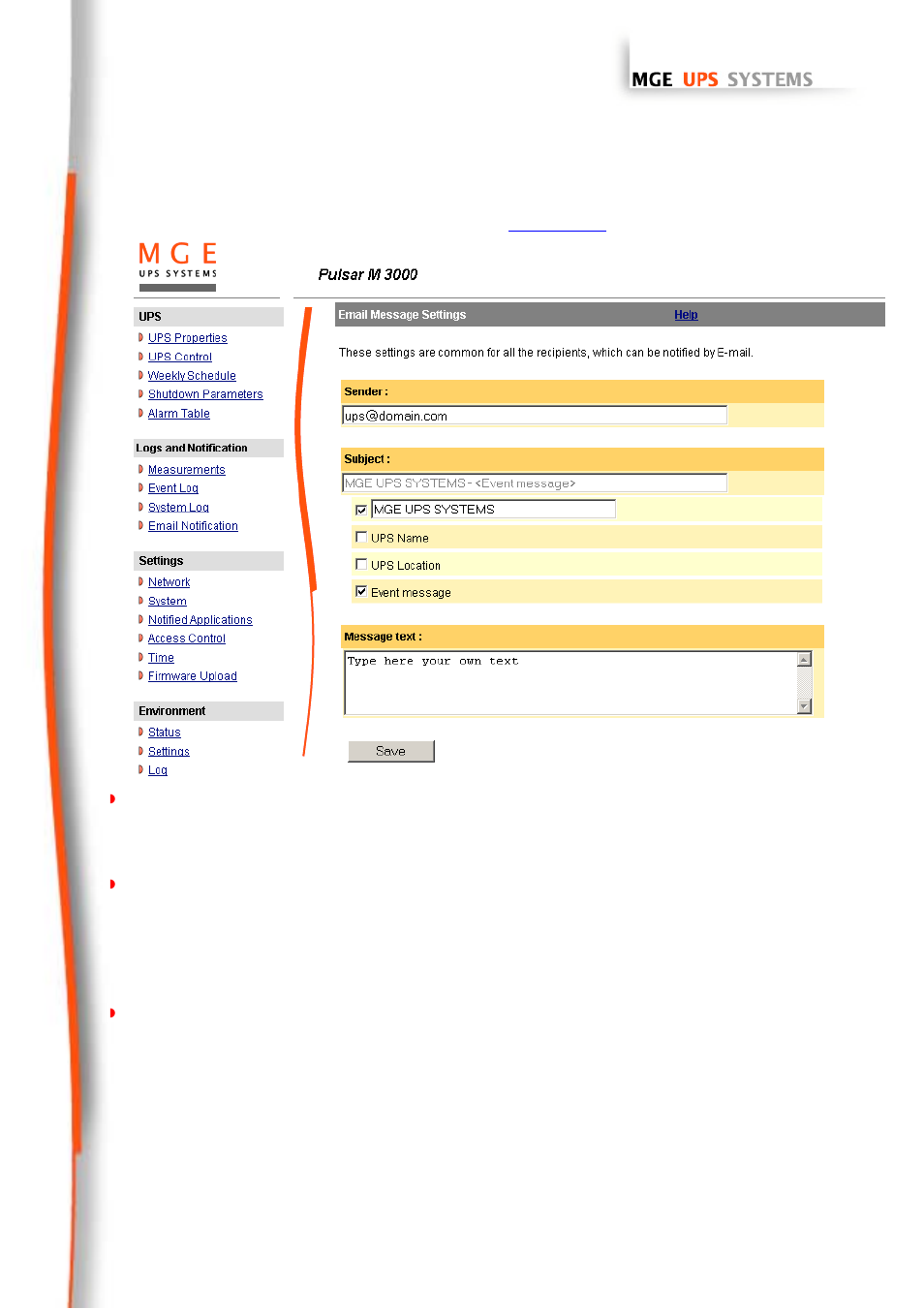 E-mail message settings, 2 e-mail message settings | MGE UPS Systems 66102 User Manual | Page 28 / 63