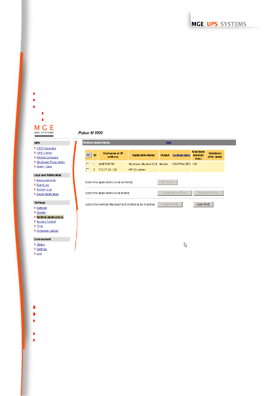 Notified applications, Manager table, 3 notified applications | MGE UPS Systems 66102 User Manual | Page 34 / 63