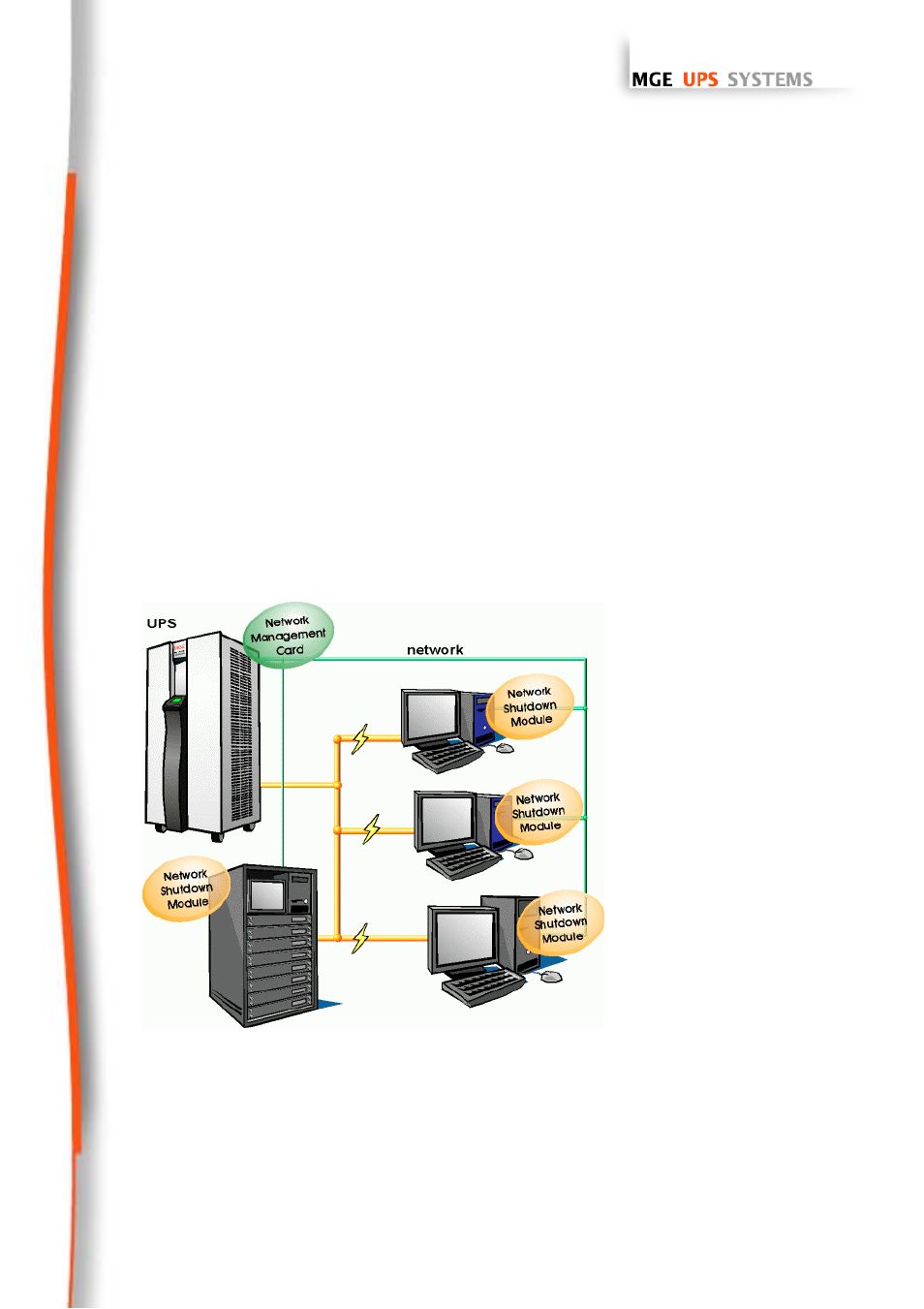 Protection of the computers / servers, Supervision of the upss over the network, Connection | 2 protection of the computers / servers, 3 supervision of the upss over the network, 4 connection | MGE UPS Systems 66102 User Manual | Page 5 / 63