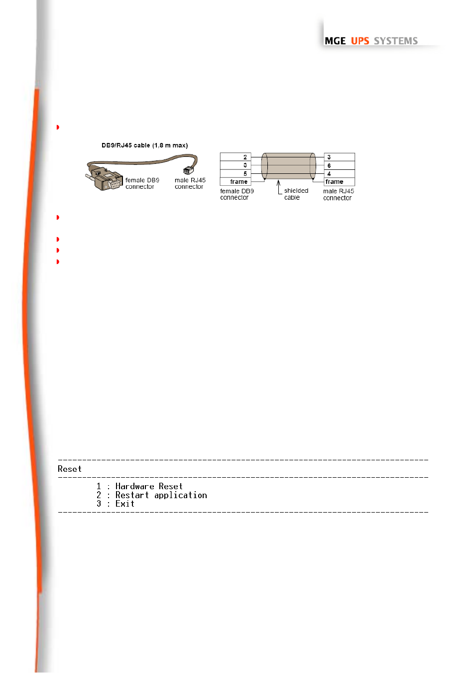Configuration via rs232, Choice 1: restart / reset, Choice 2: network configuration | Hoice, Estart, Eset, Etwork, Onfiguration, Startup and shutdown sequences, 6 configuration via rs232 | MGE UPS Systems 66102 User Manual | Page 51 / 63
