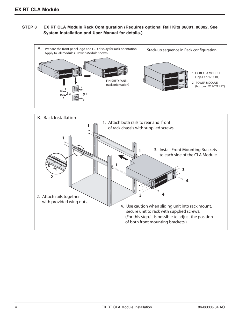 Ex rt cla module, B. rack installation | MGE UPS Systems EX RT CLA User Manual | Page 4 / 6