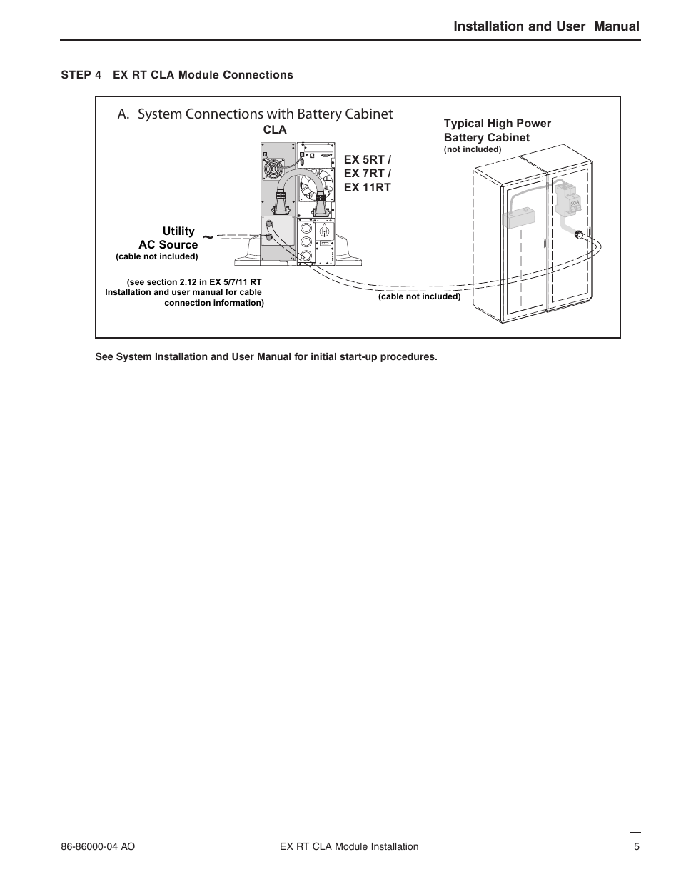 A. system connections with battery cabinet | MGE UPS Systems EX RT CLA User Manual | Page 5 / 6