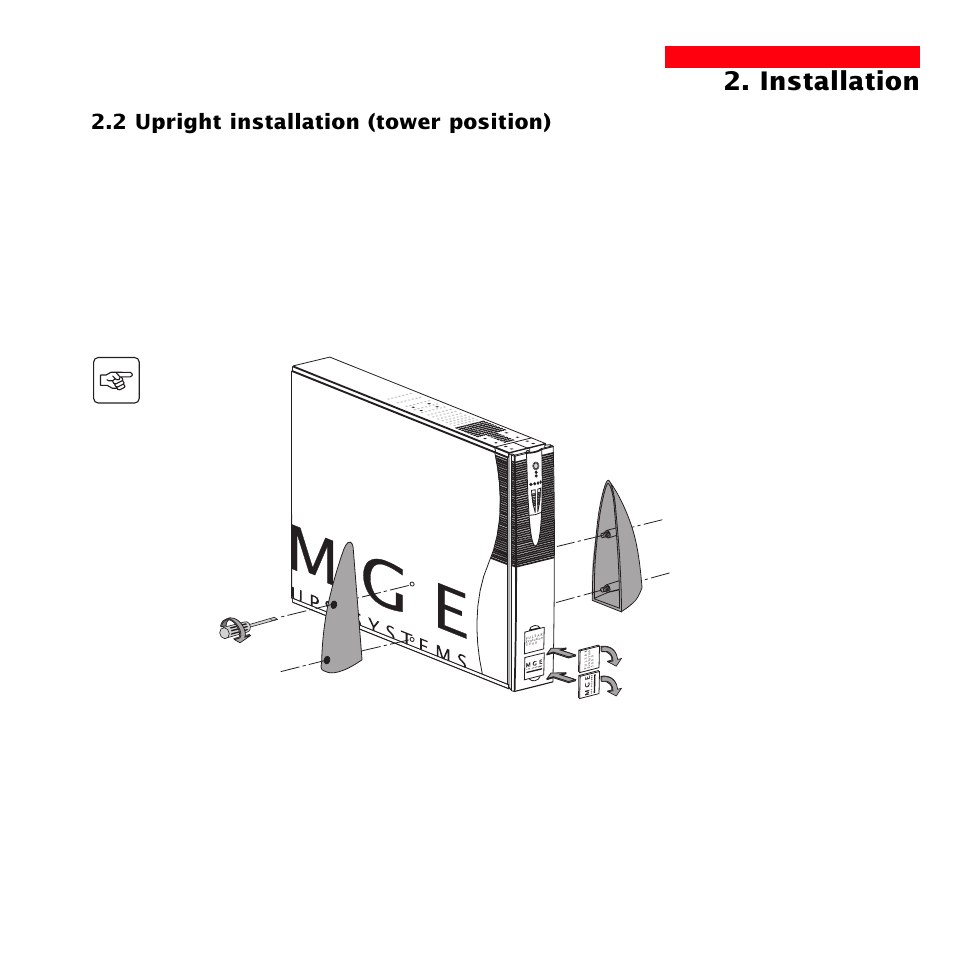 Installation, 2 upright installation (tower position) | MGE UPS Systems 3000 User Manual | Page 11 / 32