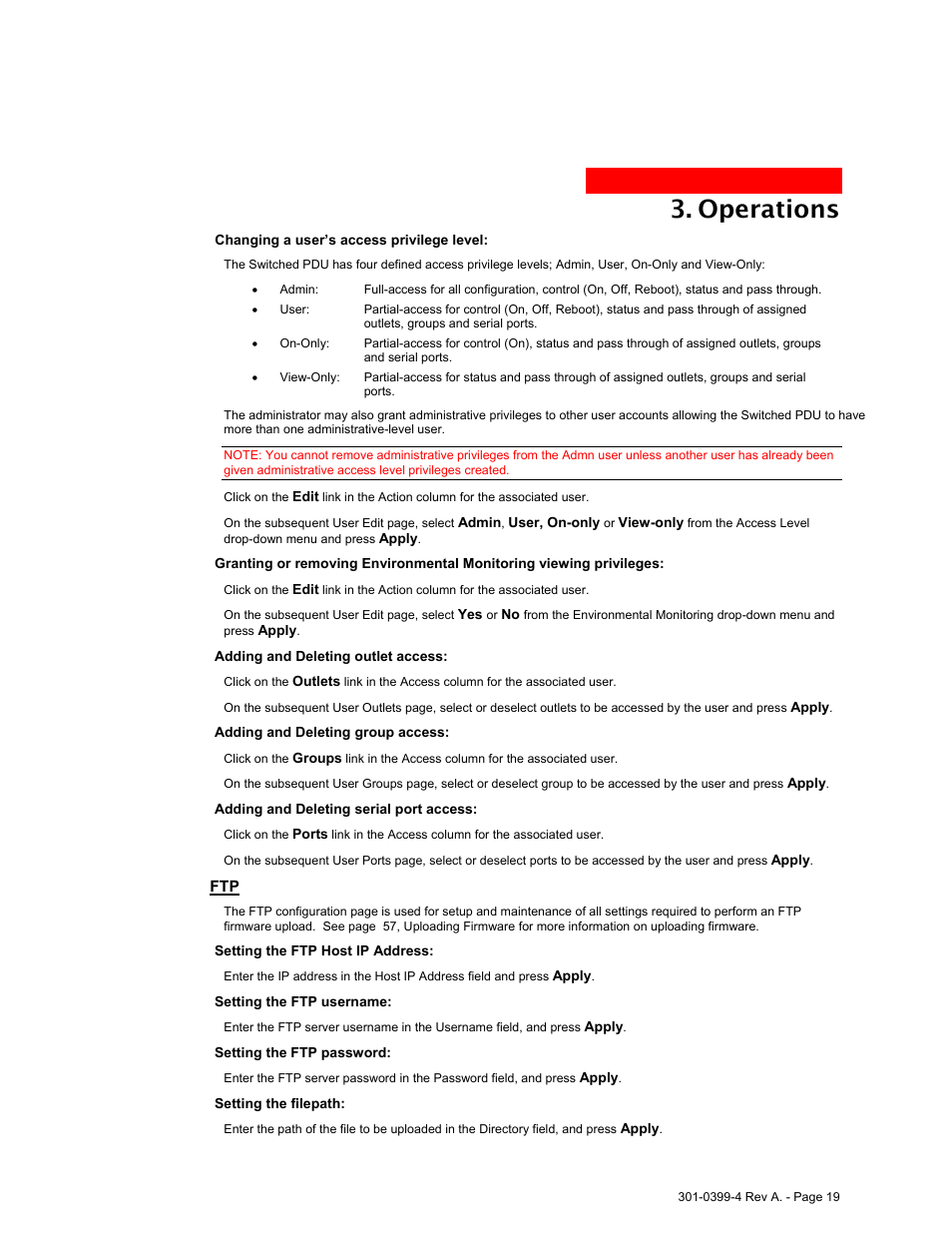 Operations | MGE UPS Systems Switched PDU User Manual | Page 19 / 62