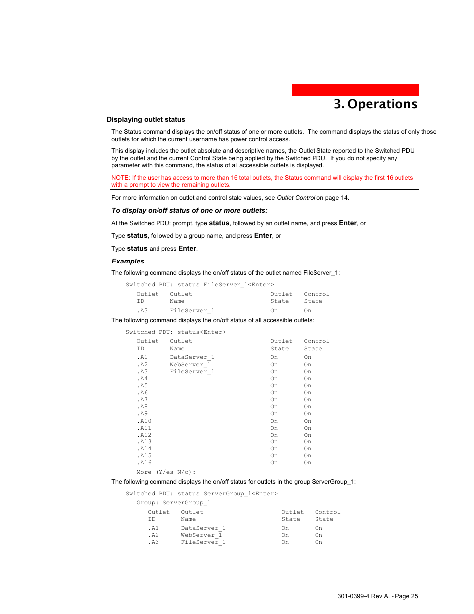 Operations | MGE UPS Systems Switched PDU User Manual | Page 25 / 62