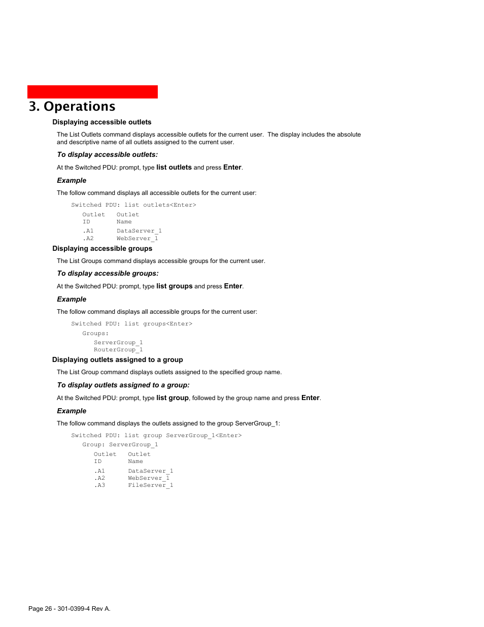 Operations | MGE UPS Systems Switched PDU User Manual | Page 26 / 62