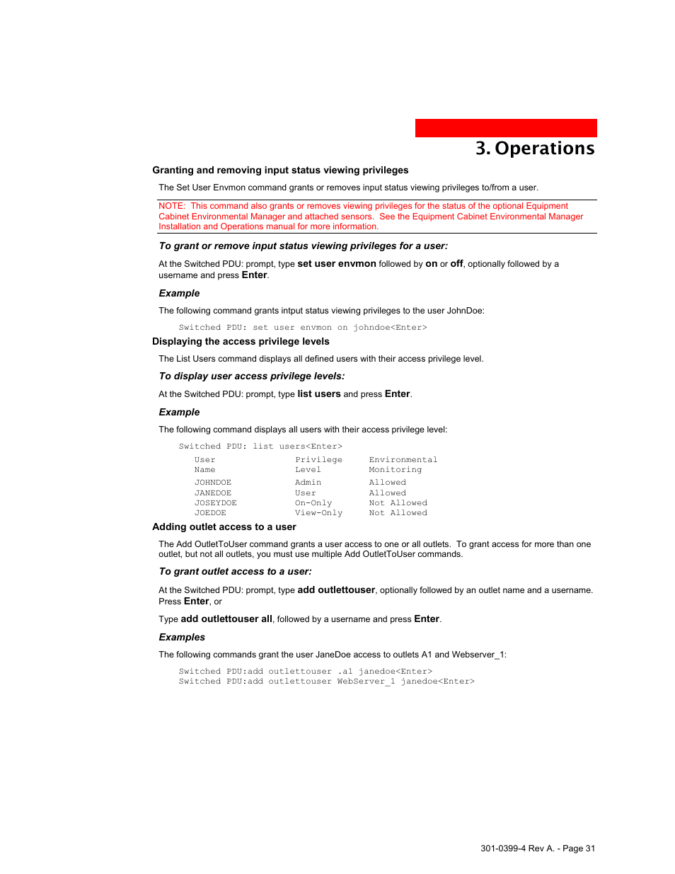 Operations | MGE UPS Systems Switched PDU User Manual | Page 31 / 62