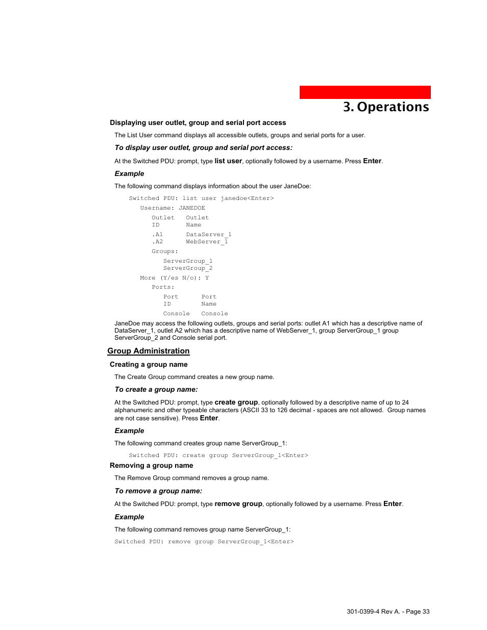 Group administration, Operations | MGE UPS Systems Switched PDU User Manual | Page 33 / 62