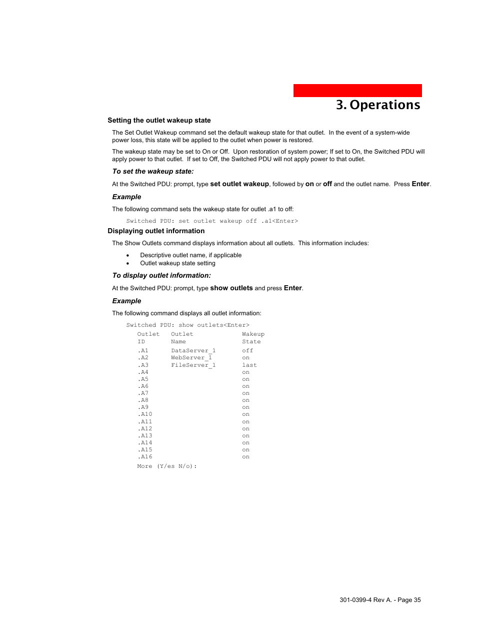 Operations | MGE UPS Systems Switched PDU User Manual | Page 35 / 62