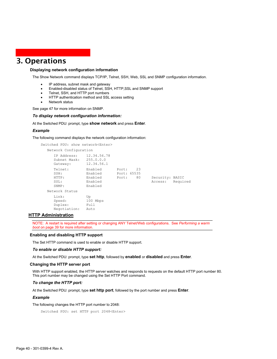 Http administration, Operations | MGE UPS Systems Switched PDU User Manual | Page 40 / 62