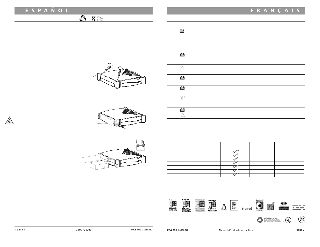 Dépannage, Reemplazo de las baterías | MGE UPS Systems UPS 500 User Manual | Page 10 / 22